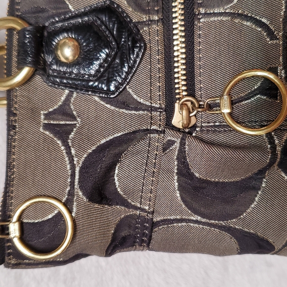 COACH VTG Large Poppy Signature Glam Tote Bag Tan & Black - Picture 4 of 10